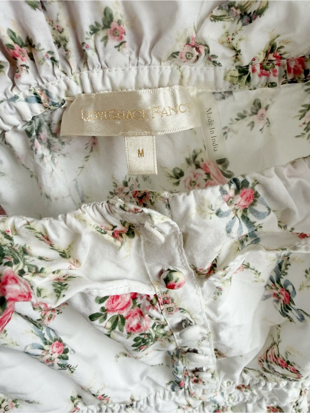 LoveShackFancy Terrence white & pink Floral smocked dress with Pink Roses - Picture 4 of 6